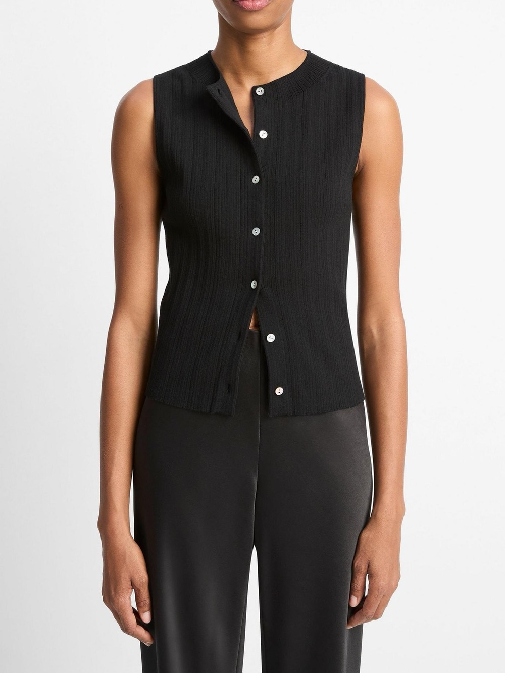 Vince Black Ribbed Button-Front Crop Top